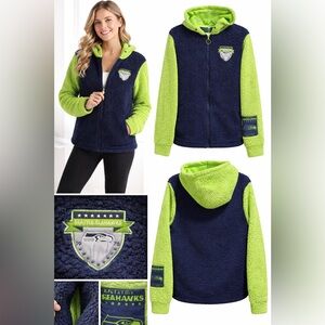 Seattle Seahawks Sherpa Fleece Jacket NFL Team Apparel Full Zip Hoodie GreenNavy